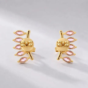 Natural Pink Sapphire Climber Stud Earrings in 14K - Evara Jewelry LLC