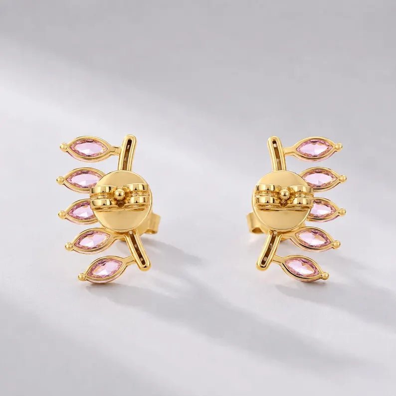 Natural Pink Sapphire Climber Stud Earrings in 14K - Evara Jewelry LLC