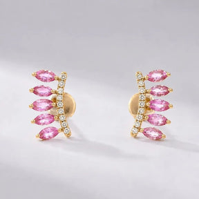 Natural Pink Sapphire Climber Stud Earrings in 14K - Evara Jewelry LLC