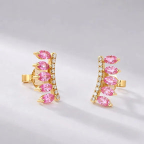 Natural Pink Sapphire Climber Stud Earrings in 14K - Evara Jewelry LLC