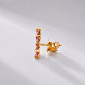Natural Pink Sapphire Climber Stud Earrings in 14K - Evara Jewelry LLC