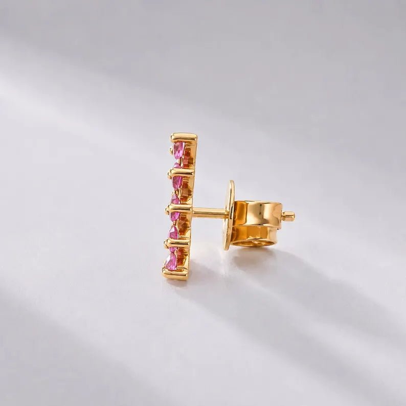 Natural Pink Sapphire Climber Stud Earrings in 14K - Evara Jewelry LLC