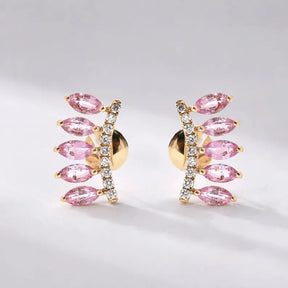 Natural Pink Sapphire Climber Stud Earrings in 14K - Evara Jewelry LLC