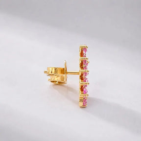 Natural Pink Sapphire Climber Stud Earrings in 14K - Evara Jewelry LLC
