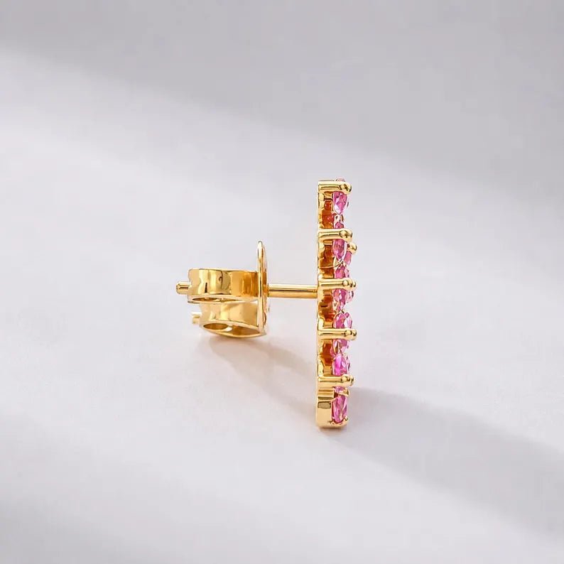 Natural Pink Sapphire Climber Stud Earrings in 14K - Evara Jewelry LLC