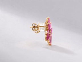 Natural Pink Sapphire Floral Stud Earrings: Marquise Cut, Birthday Gift - Evara Jewelry LLC