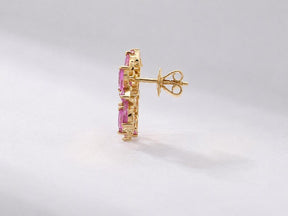 Natural Pink Sapphire Floral Stud Earrings: Marquise Cut, Birthday Gift - Evara Jewelry LLC