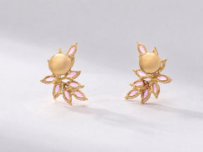 Natural Pink Sapphire Floral Stud Earrings: Marquise Cut, Birthday Gift - Evara Jewelry LLC