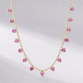 Natural Pink Sapphire Heart Charm and Lab-Grown Diamond Tennis Necklace in Rose Gold - Evara Jewelry LLC