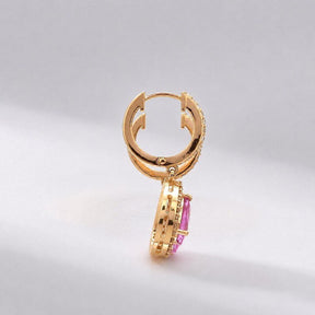 Natural Pink Sapphire Hoop Earrings, Pear Drop Earrings: 14K Rose Gold, Halo Diamond Hoops - Evara Jewelry LLC