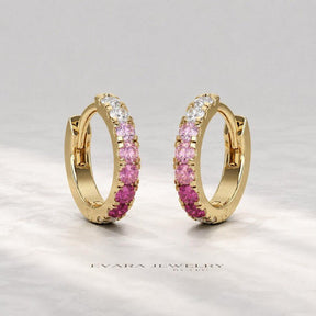 Natural Pink Sapphire Ombre Hoop Earrings: Dainty Hoops, Birthday Gift for Her - Evara Jewelry LLC