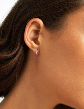 Natural Pink Sapphire Ombre Hoop Earrings: Dainty Hoops, Birthday Gift for Her - Evara Jewelry LLC