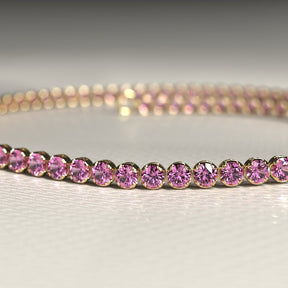 Natural Pink Sapphire Tennis Bracelet in 14K/18K Gold / September Birthstone Bracelet - Evara Jewelry LLC