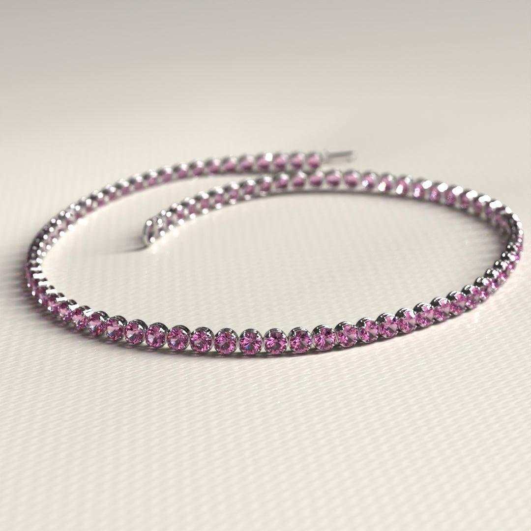 Natural Pink Sapphire Tennis Bracelet in 14K/18K Gold / September Birthstone Bracelet - Evara Jewelry LLC