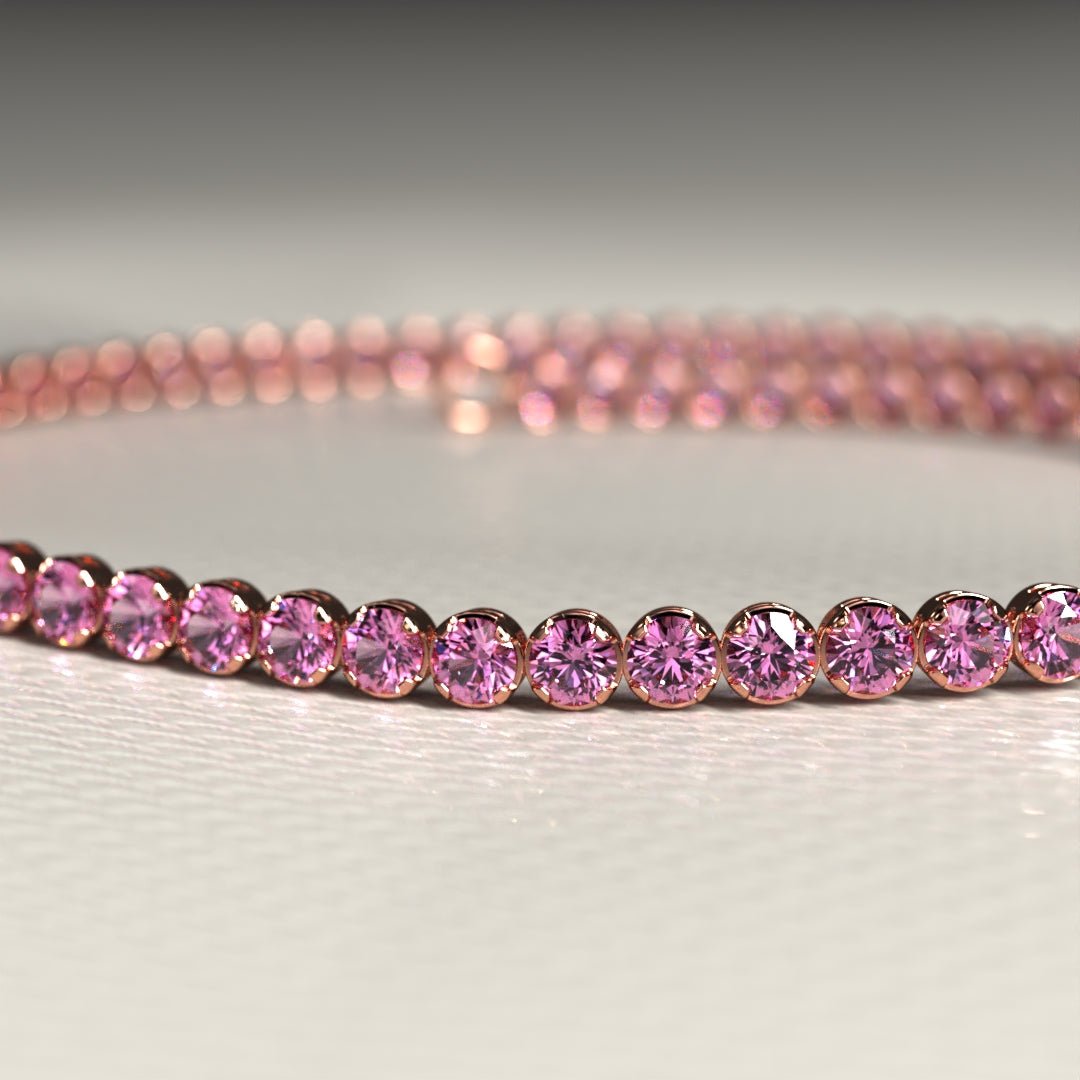 Natural Pink Sapphire Tennis Bracelet in 14K/18K Gold / September Birthstone Bracelet - Evara Jewelry LLC
