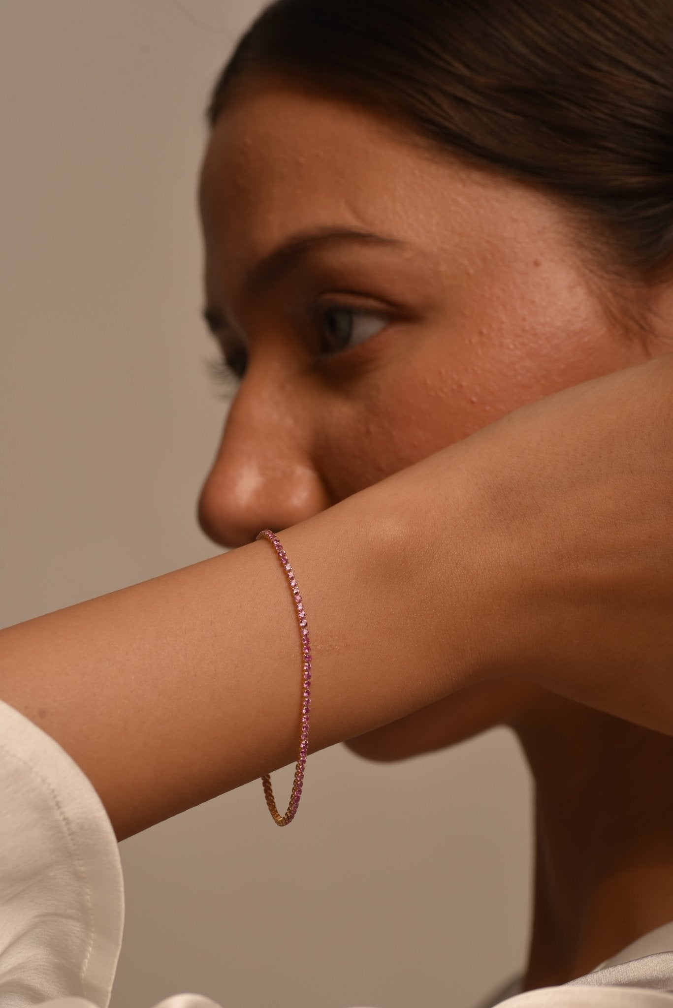 Natural Pink Sapphire Tennis Bracelet in 14K/18K Gold / September Birthstone Bracelet - Evara Jewelry LLC