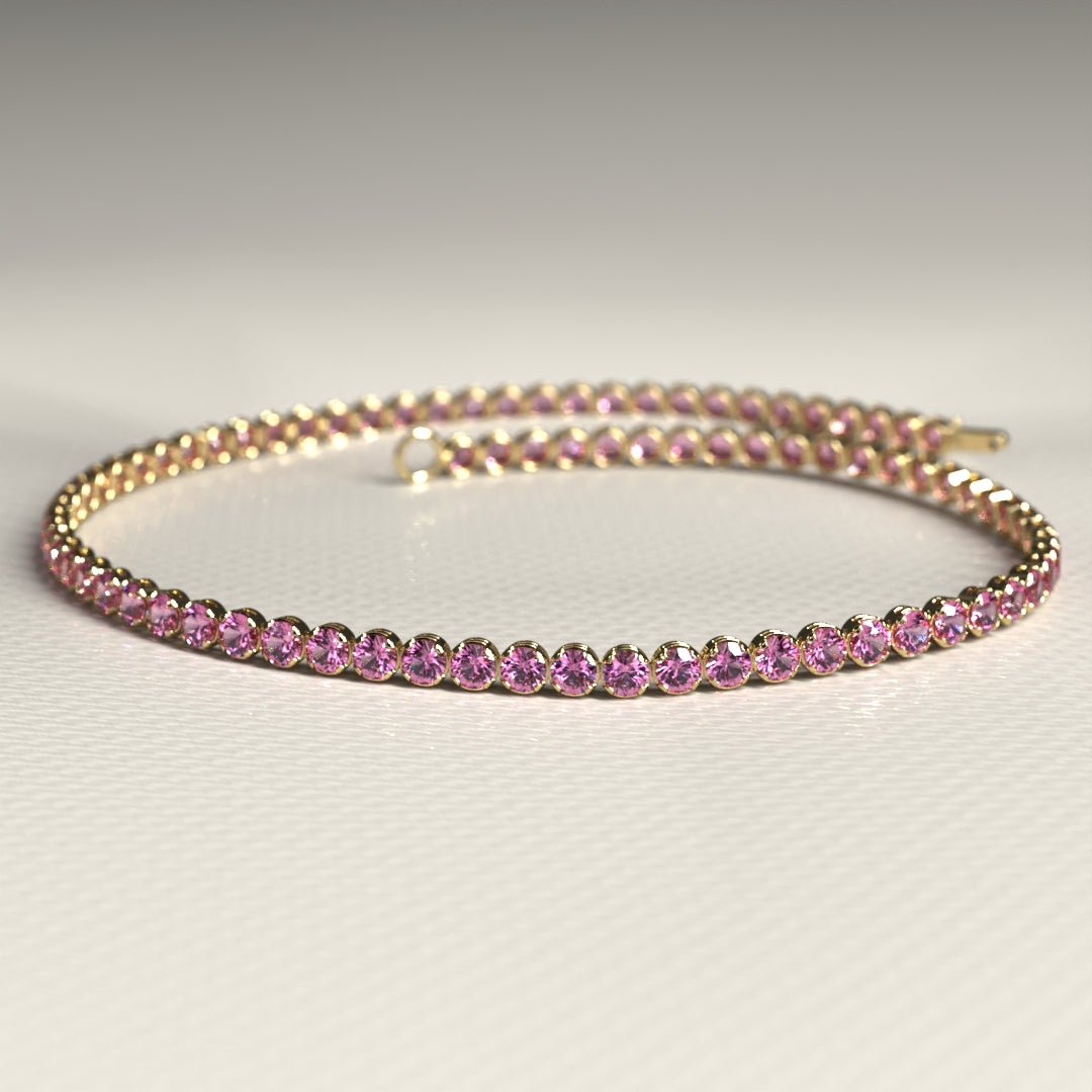 Natural Pink Sapphire Tennis Bracelet in 14K/18K Gold / September Birthstone Bracelet - Evara Jewelry LLC
