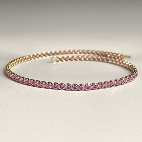 Natural Pink Sapphire Tennis Bracelet in 14K/18K Gold / September Birthstone Bracelet - Evara Jewelry LLC