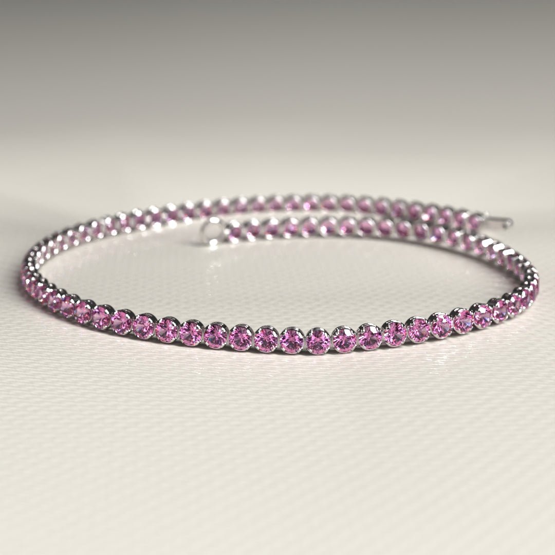 Natural Pink Sapphire Tennis Bracelet in 14K/18K Gold / September Birthstone Bracelet - Evara Jewelry LLC
