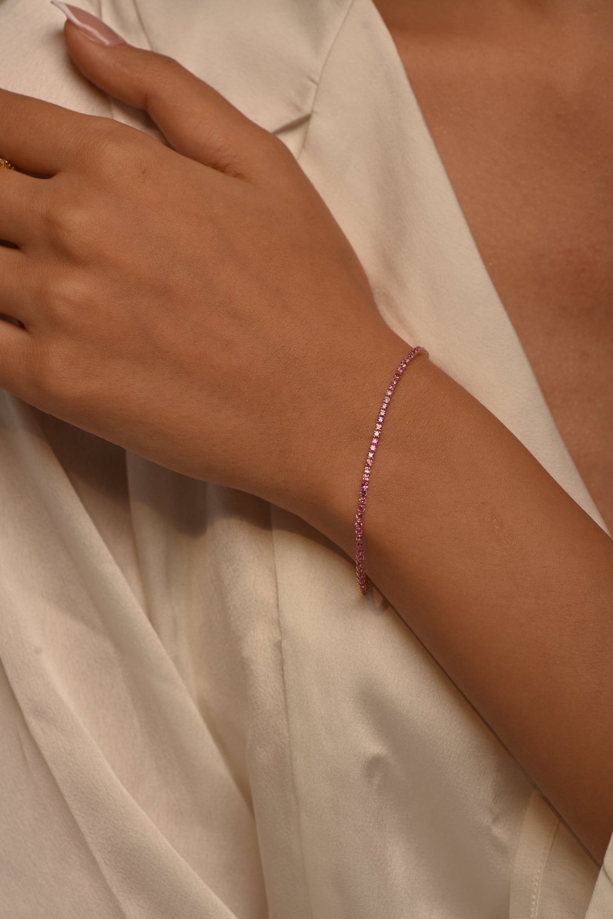 Natural Pink Sapphire Tennis Bracelet in 14K/18K Gold / September Birthstone Bracelet - Evara Jewelry LLC