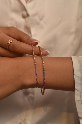 Natural Pink Sapphire Tennis Bracelet in 14K/18K Gold / September Birthstone Bracelet - Evara Jewelry LLC