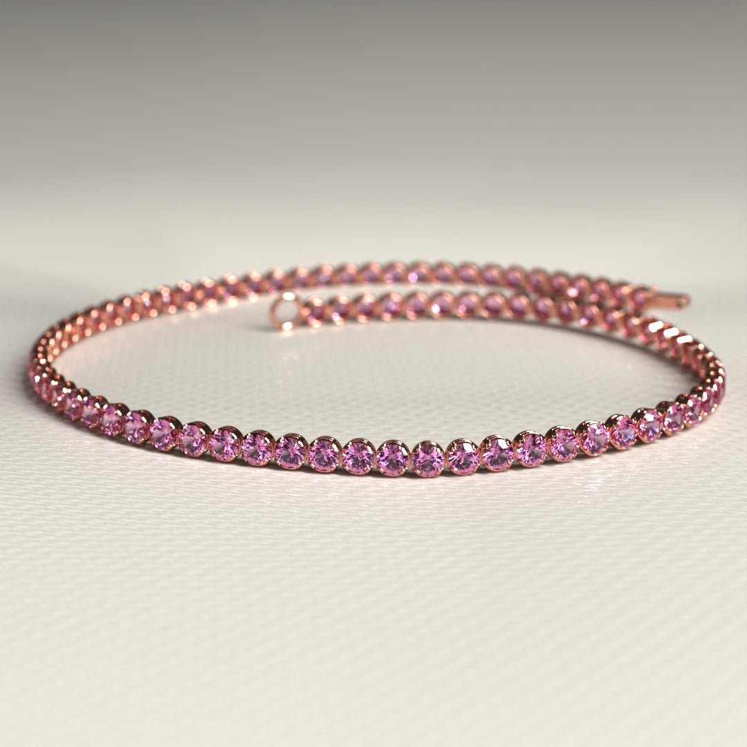 Natural Pink Sapphire Tennis Bracelet in 14K/18K Gold / September Birthstone Bracelet - Evara Jewelry LLC