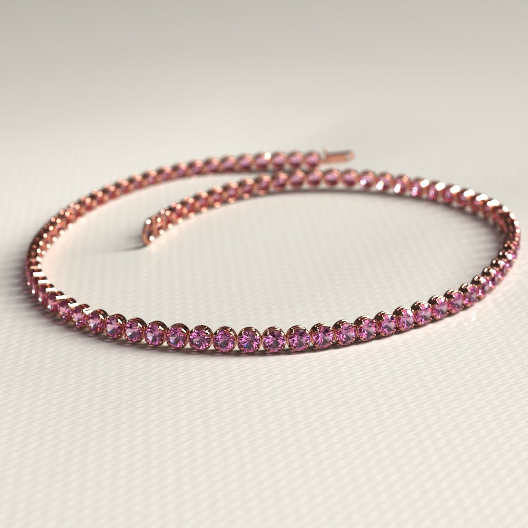 Natural Pink Sapphire Tennis Bracelet in 14K/18K Gold / September Birthstone Bracelet - Evara Jewelry LLC