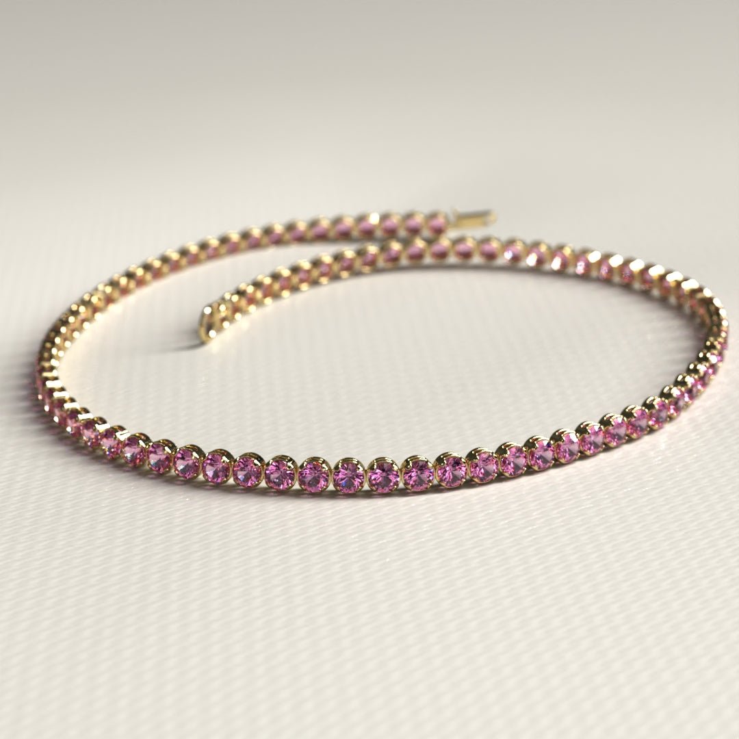 Natural Pink Sapphire Tennis Bracelet in 14K/18K Gold / September Birthstone Bracelet - Evara Jewelry LLC