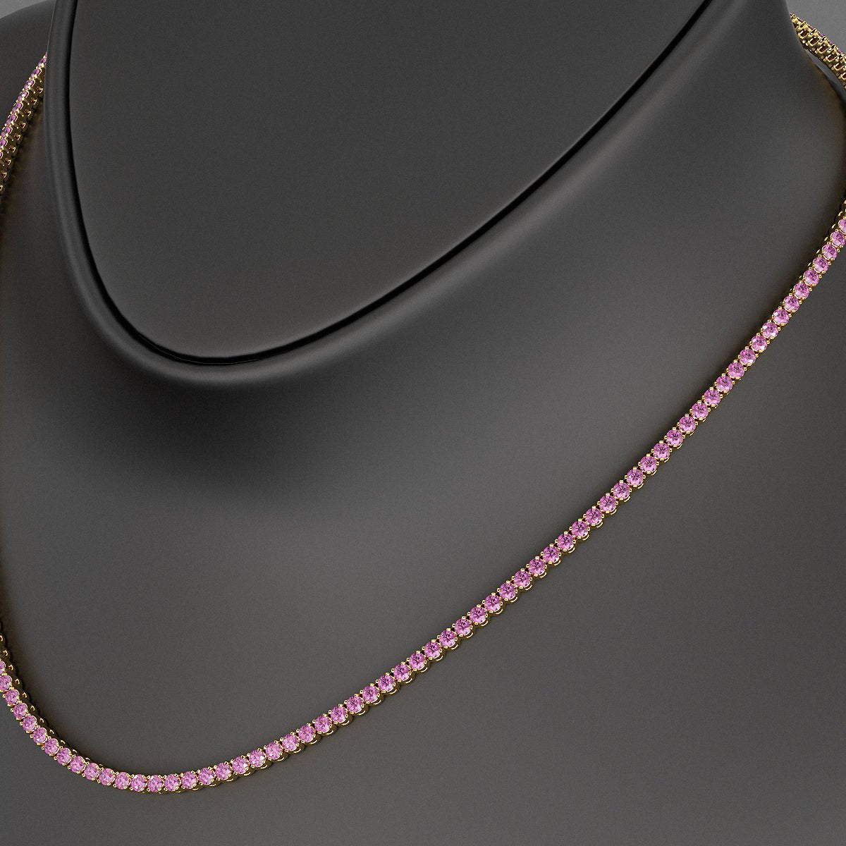 Natural Pink Sapphire Tennis Necklace in 14K/18K Gold - Evara Jewelry LLC