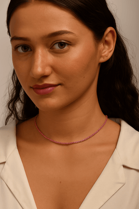 Natural Pink Sapphire Tennis Necklace in 14K/18K Gold - Evara Jewelry LLC