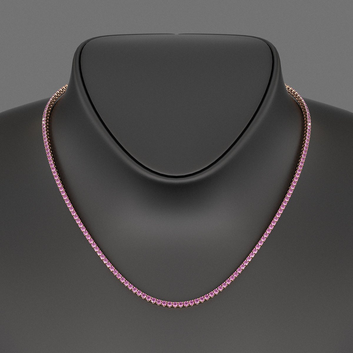 Natural Pink Sapphire Tennis Necklace in 14K/18K Gold - Evara Jewelry LLC