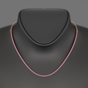 Natural Pink Sapphire Tennis Necklace in 14K/18K Gold - Evara Jewelry LLC