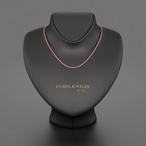 Natural Pink Sapphire Tennis Necklace in 14K/18K Gold - Evara Jewelry LLC