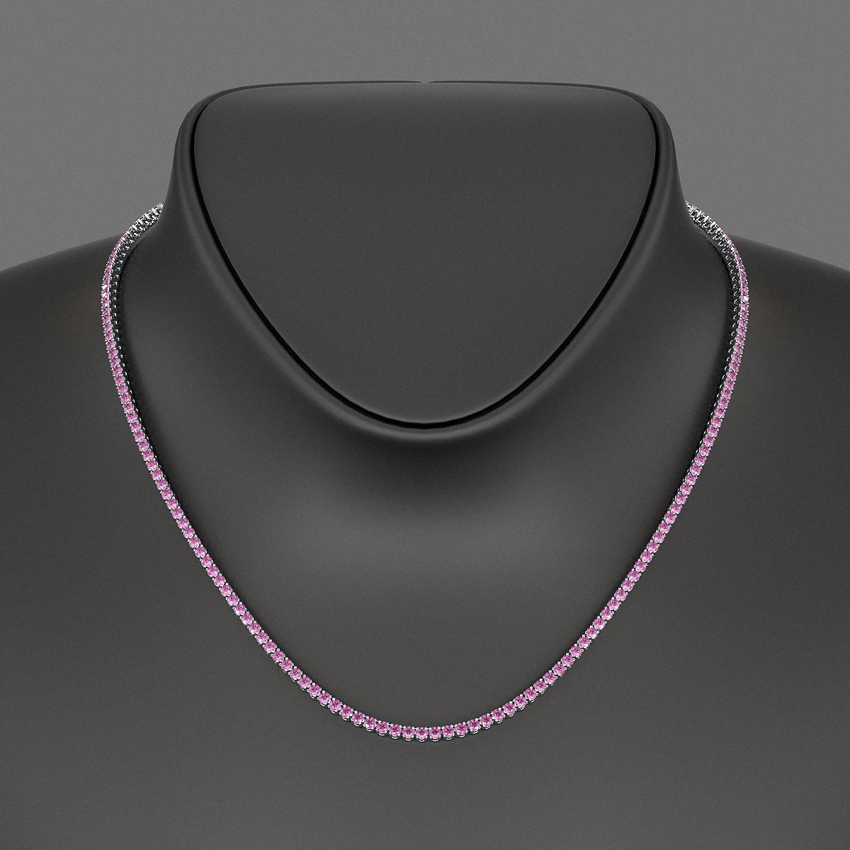 Natural Pink Sapphire Tennis Necklace in 14K/18K Gold - Evara Jewelry LLC