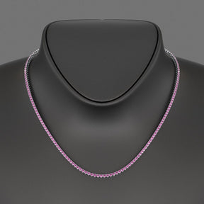 Natural Pink Sapphire Tennis Necklace in 14K/18K Gold - Evara Jewelry LLC