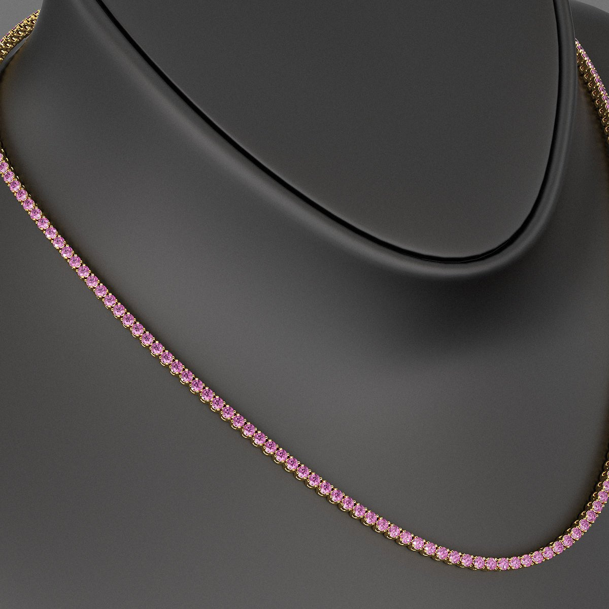 Natural Pink Sapphire Tennis Necklace in 14K/18K Gold - Evara Jewelry LLC