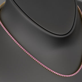 Natural Pink Sapphire Tennis Necklace in 14K/18K Gold - Evara Jewelry LLC