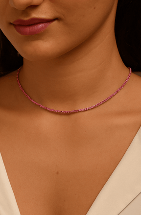 Natural Pink Sapphire Tennis Necklace in 14K/18K Gold - Evara Jewelry LLC