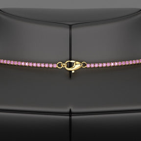 Natural Pink Sapphire Tennis Necklace in 14K/18K Gold - Evara Jewelry LLC