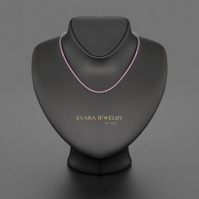 Natural Pink Sapphire Tennis Necklace in 14K/18K Gold - Evara Jewelry LLC