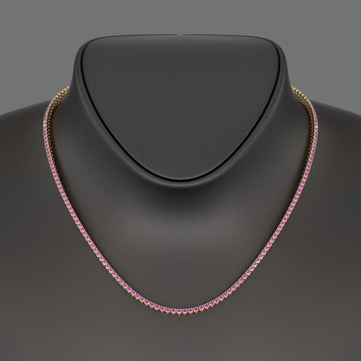 Natural Pink Sapphire Tennis Necklace in 14K/18K Gold - Evara Jewelry LLC