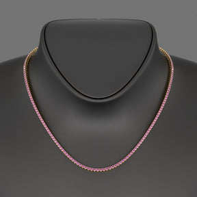 Natural Pink Sapphire Tennis Necklace in 14K/18K Gold - Evara Jewelry LLC