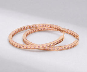 Natural Pink Sapphire Thin Inside Out Hoop Earrings: Luxury Big Hoops - Evara Jewelry LLC