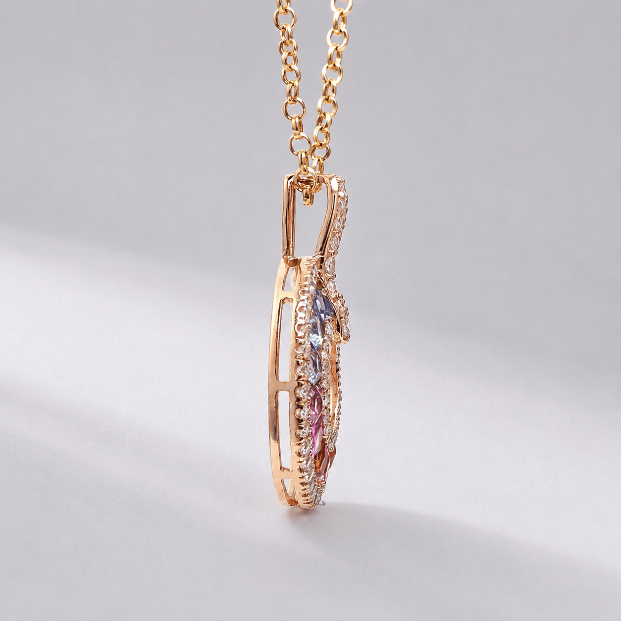 Natural Rainbow Sapphire and Lab-Grown Diamond Circle Pendant Necklace in 14K Gold - Evara Jewelry LLC