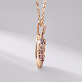 Natural Rainbow Sapphire and Lab-Grown Diamond Circle Pendant Necklace in 14K Gold - Evara Jewelry LLC