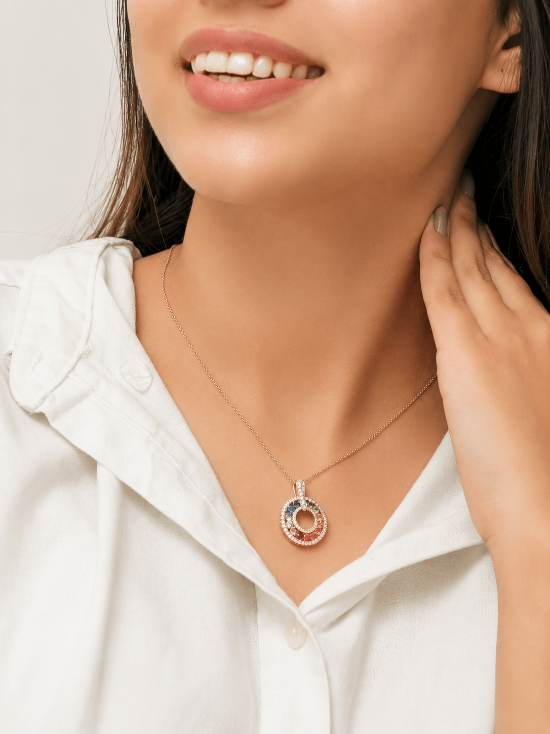 Natural Rainbow Sapphire and Lab-Grown Diamond Circle Pendant Necklace in 14K Gold - Evara Jewelry LLC