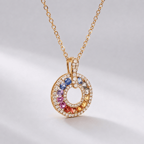 Natural Rainbow Sapphire and Lab-Grown Diamond Circle Pendant Necklace in 14K Gold - Evara Jewelry LLC
