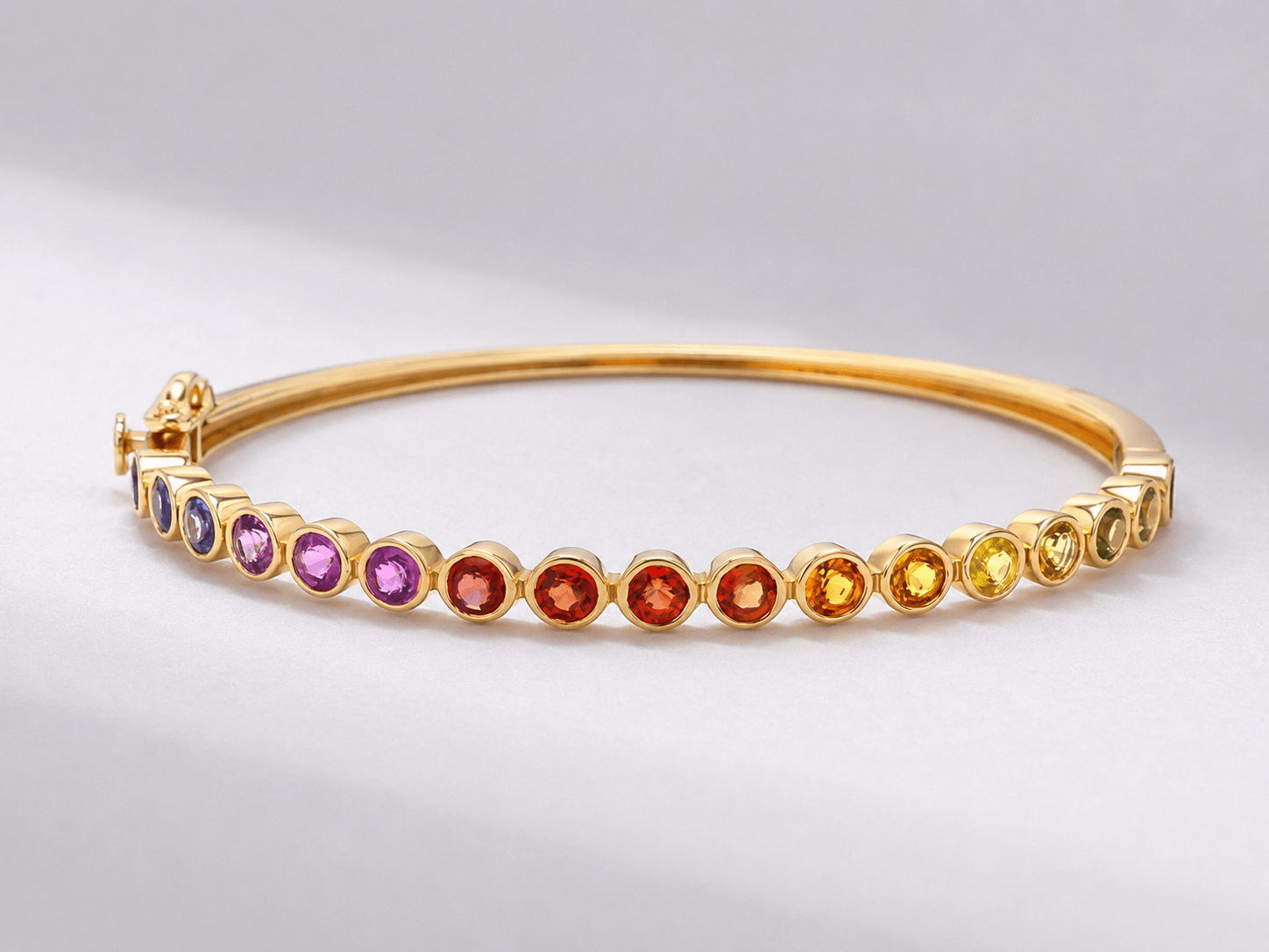 Natural Rainbow Sapphire Bezel-Set Oval Cuff Bangle in 14K Gold - Evara Jewelry LLC