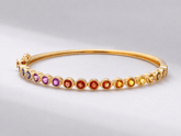Natural Rainbow Sapphire Bezel-Set Oval Cuff Bangle in 14K Gold - Evara Jewelry LLC
