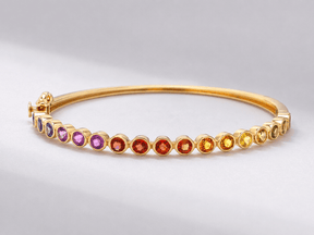 Natural Rainbow Sapphire Bezel-Set Oval Cuff Bangle in 14K Gold - Evara Jewelry LLC